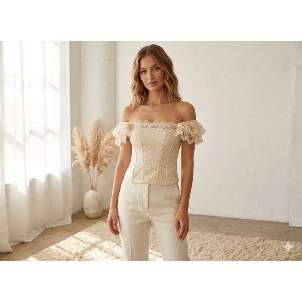 Free People Top S Eggnog Cream Lace Ruffle Festival Party Coquette Y2K